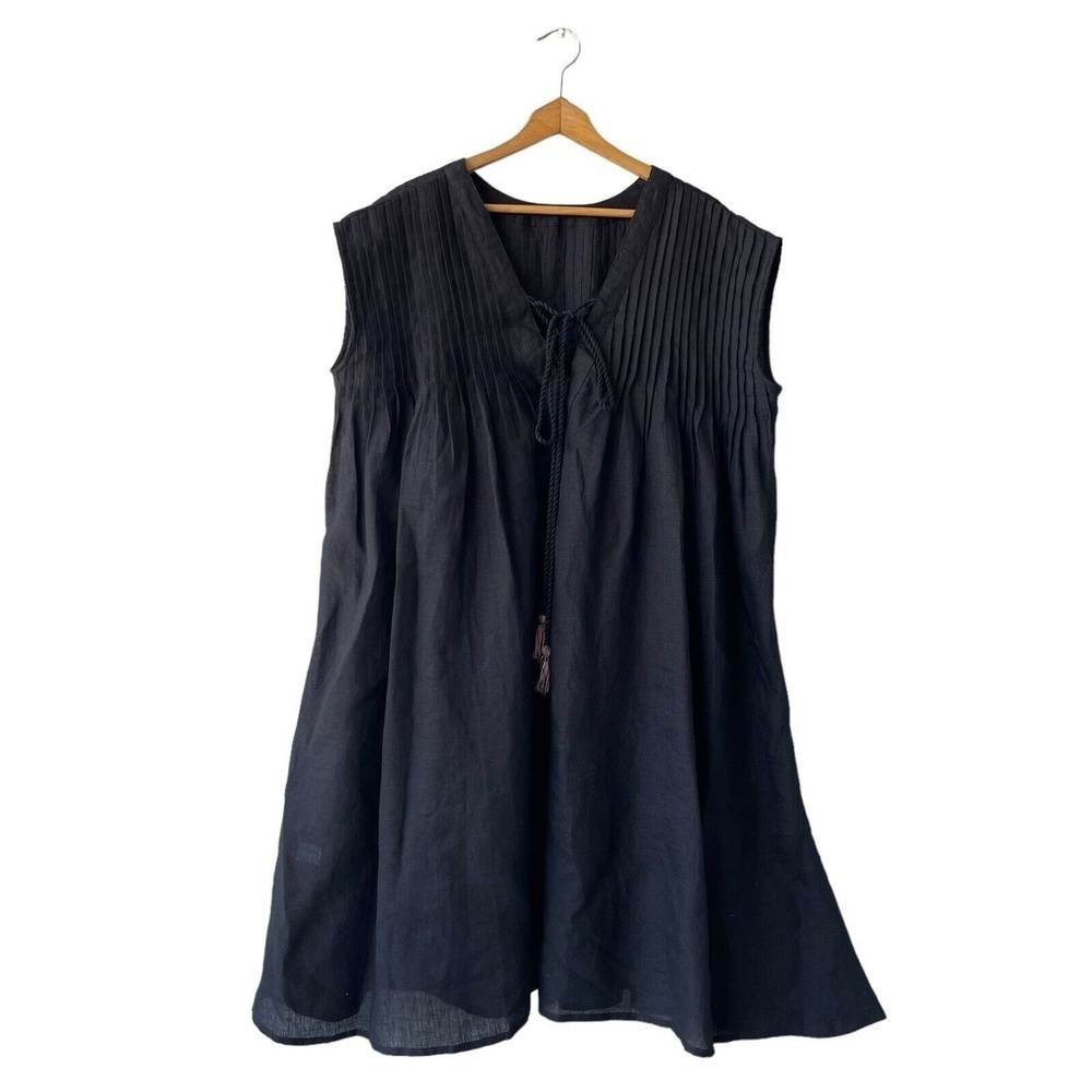 EMBELLISH BRAND Oversized Linen Dress Women’s XL Black Pin-tuck Tassel India